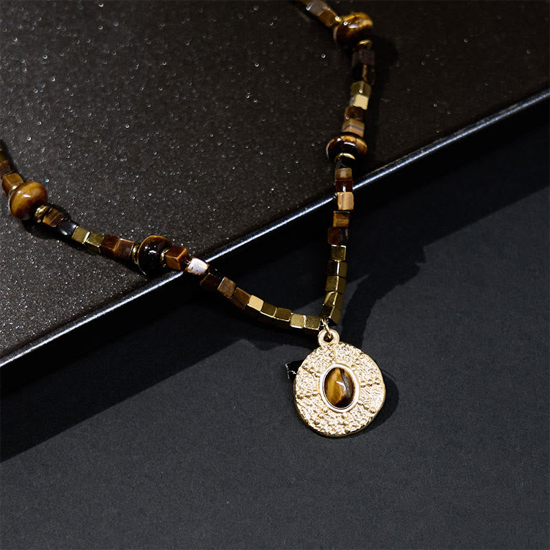 Tigerauge Quadrat Anhänger Halskette Naturstein Schutz goldener Schmuck