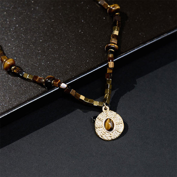 Tigerauge Quadrat Anhänger Halskette Naturstein Schutz goldener Schmuck