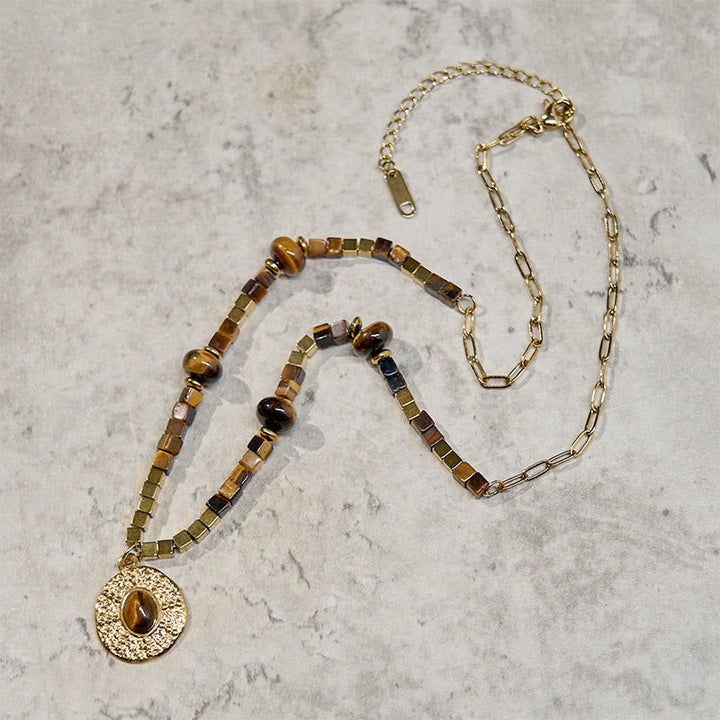 Tigerauge Anhänger goldene Kette Quadrat Naturstein Schutz elegant