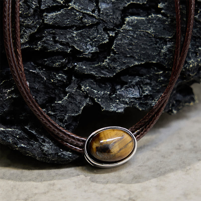 Tigerauge Ellipse Anhänger Kette braun Naturstein Schutz
