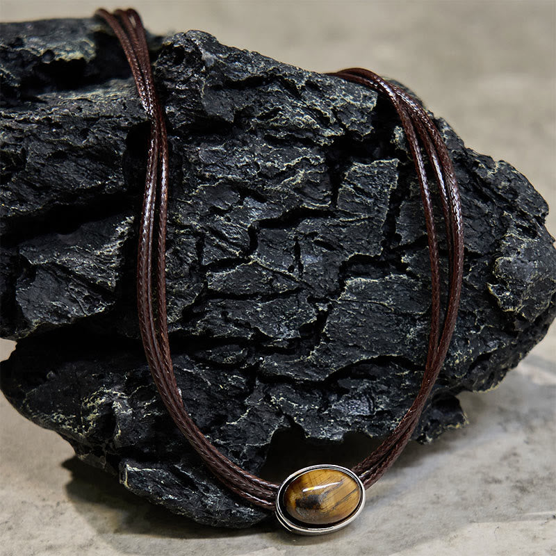 Anhänger Kette Tigerauge Ellipse braun Naturstein Schutz Schmuck