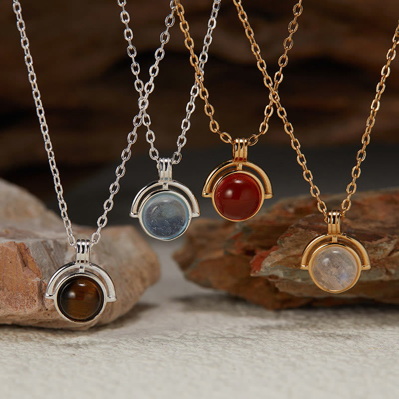Naturstein Kette mit Roter Achat Tigerauge Aquamarin Mondstein Anhänger