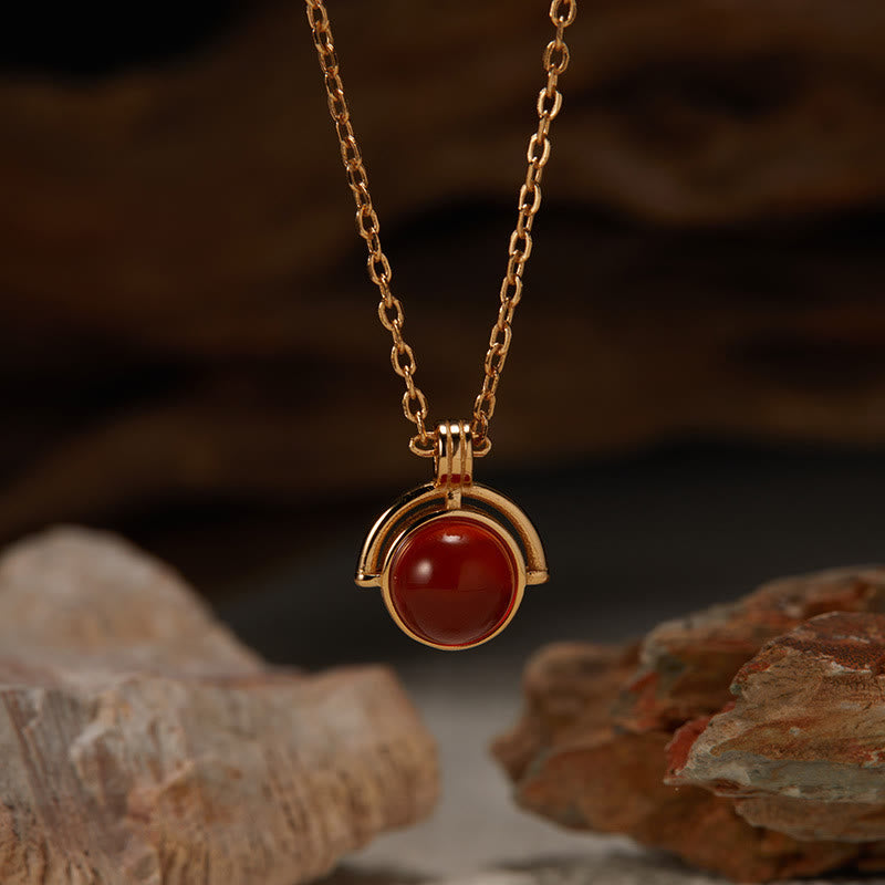 Rote Achat Kette mit goldene Fassung Naturstein Anhänger