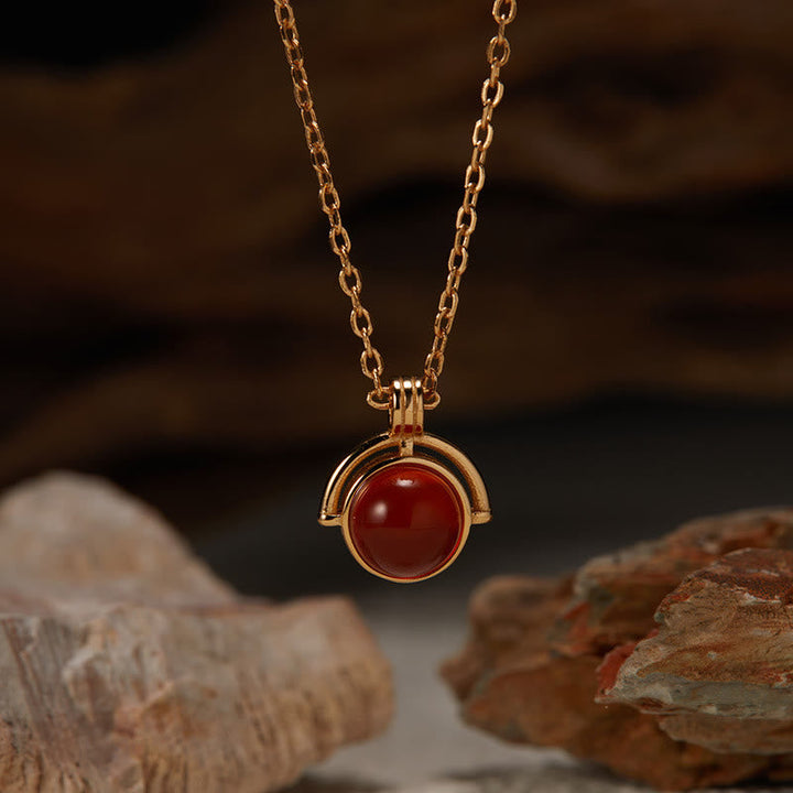 Rote Achat Kette mit goldene Fassung Naturstein Anhänger