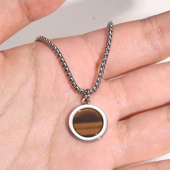 Tigerauge Kette mit rundem Anhänger Silber Kettenglied Schmuck