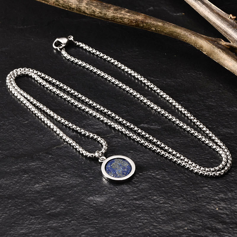 Kette mit Lapislazuli Anhänger silbern Naturstein rund elegant