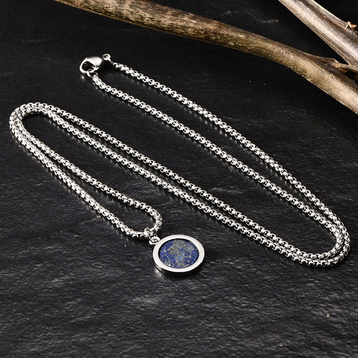 Kette mit Lapislazuli Anhänger silbern Naturstein rund elegant