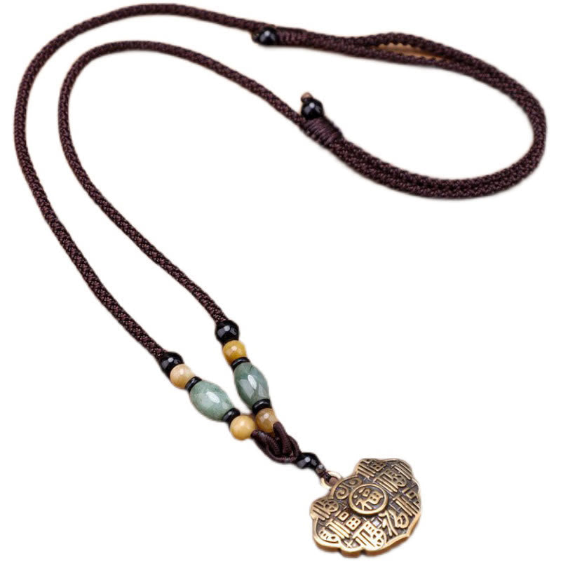 Braune Kette Kupfer Fu-Zeichen Glück mit Jade Steinen