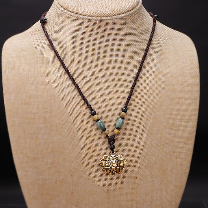 Kette Kupfer Fu-Zeichen Glück Anhänger mit grüner Jade Schmuck