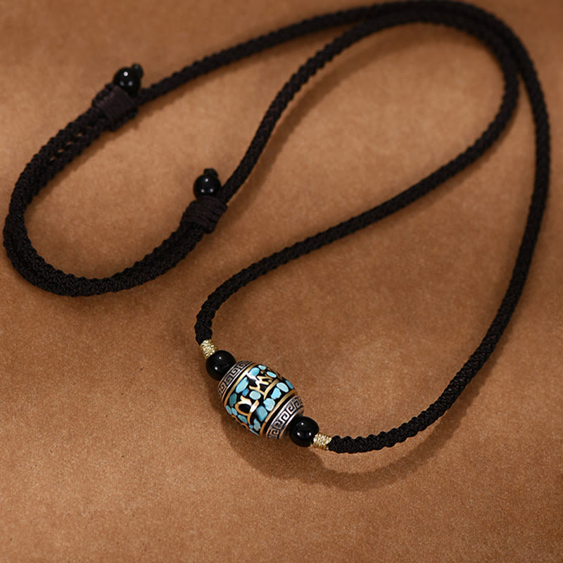 Schwarze Tibet Dzi Anhänger Kette Drehbar Schutz Naturstein