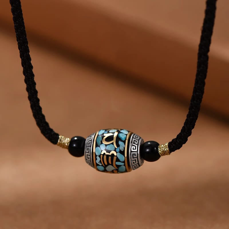 Tibet Dzi Anhänger Kette drehbar schwarze Beads Schutz
