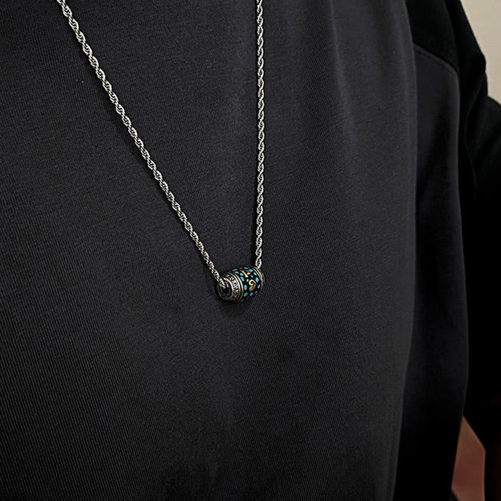 Silber Tibet Dzi Drehbar Anhänger Kette Schutz am Hals getragen