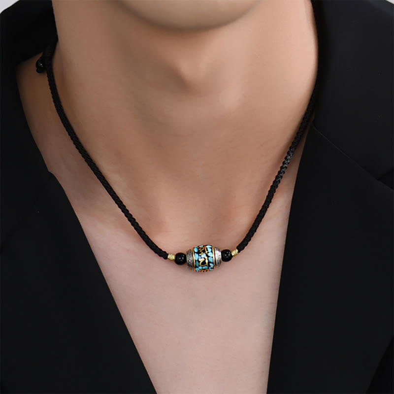 Türkiser Dzi Anhänger Tibet Kette Schutz Naturstein Schmuck