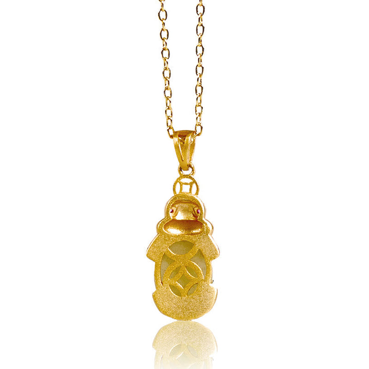 Goldener Pixiu Anhänger an goldener Kette Glücksbringer Naturstein