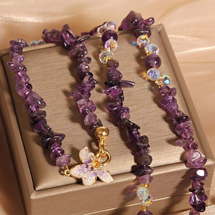Amethyst Kette mit Blütenanhänger violetter Naturstein Heilstein Balance Energie