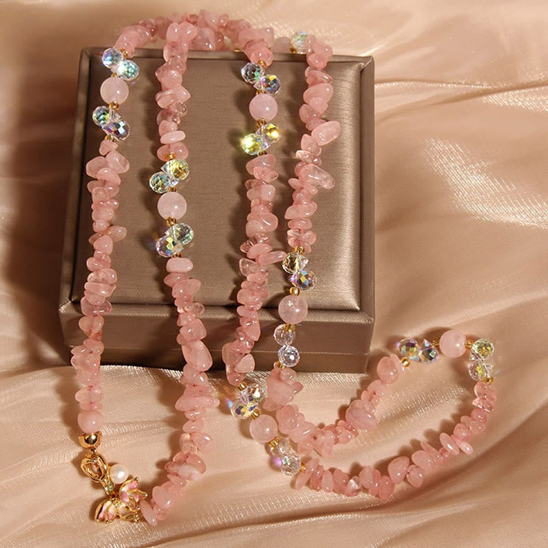 Rosa Rosenquarz Ketten mit Kristall Blüten Anhänger Balance Schmuck