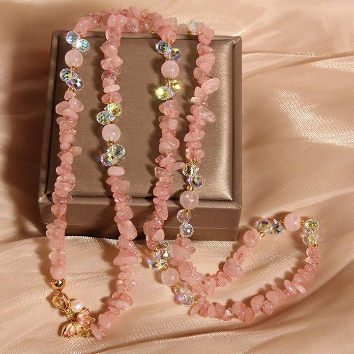 Rosa Rosenquarz Ketten mit Kristall Blüten Anhänger Balance Schmuck