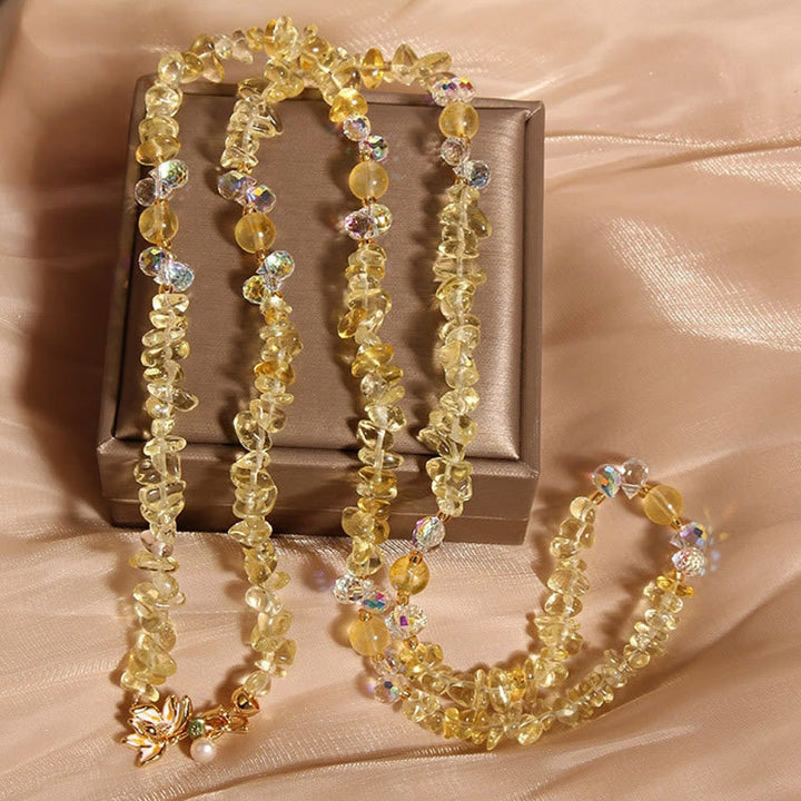 Citrin Kette mit Kristall Perlen Rosenquarz Schmuck Anhänger