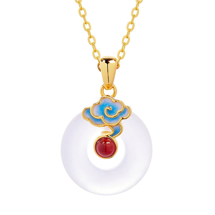 Weiße Jade Anhänger Kette Chalcedon goldfarben Buddha-Frieden Harmonie
