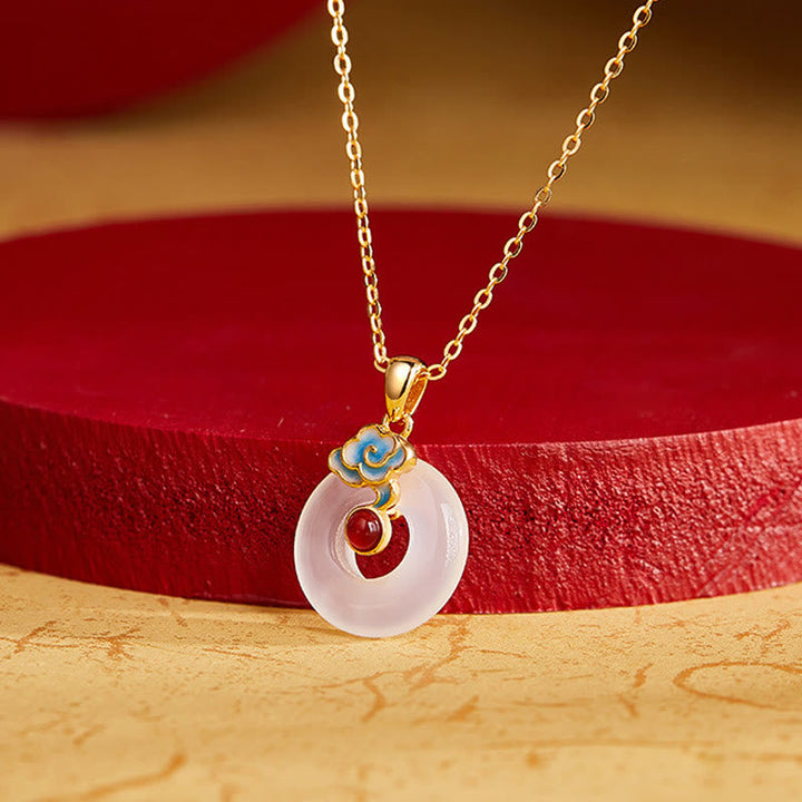 Weiße Jade Anhänger Kette mit goldenem Verschluss Buddha Harmonie