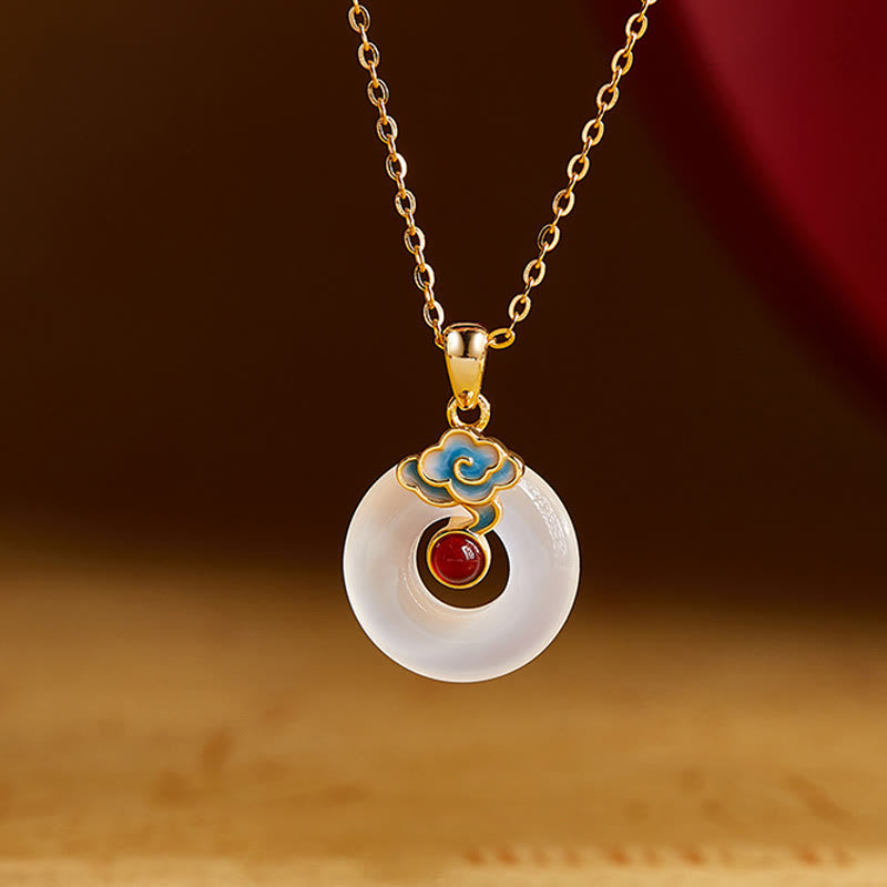 Weiße Chalcedon Anhänger Kette Buddha-Frieden Harmonie Naturstein Edelstein