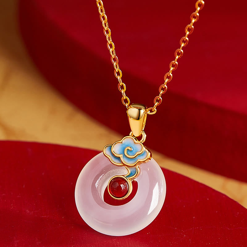 Rosaquarz Anhänger Kette Chalcedon Buddha-Frieden Harmonie goldene Fassung