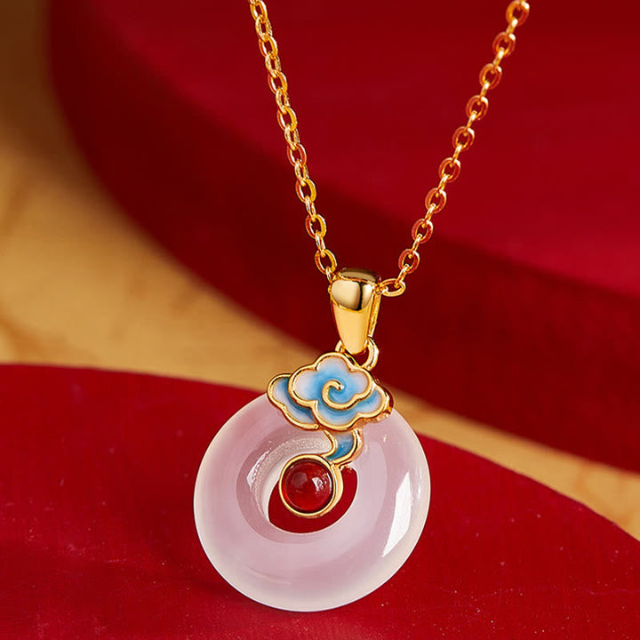 Rosaquarz Anhänger Kette Chalcedon Buddha-Frieden Harmonie goldene Fassung