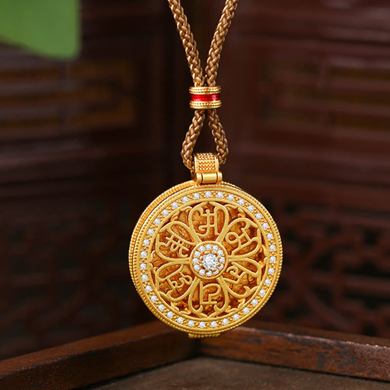 Goldene Anhänger Kette Wohlstand asiatisches Kupfer Medaillon Mandala