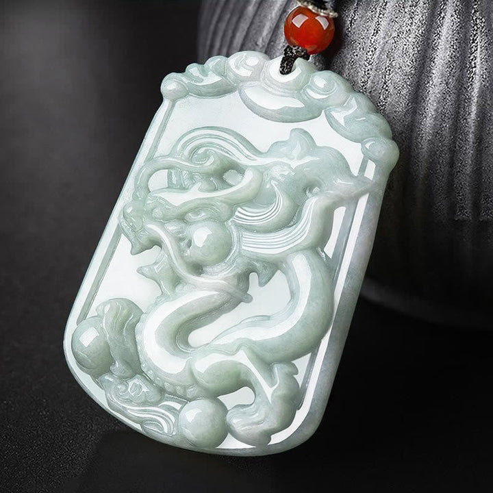 Jade Kette Tierkreis-Drachen Anhänger Wohlstand Glück grüner Stein