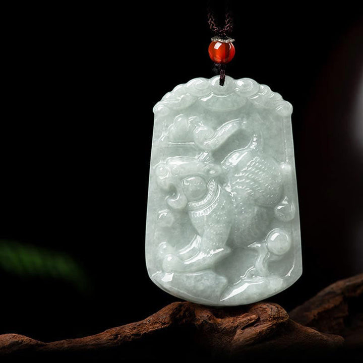 Jade Anhänger Drachen Tierkreis grün weiß Naturstein Kette Wohlstand