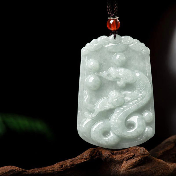 Kette Jade Tierkreis-Drachen – Wohlstand & Glück Anhänger grüner Stein