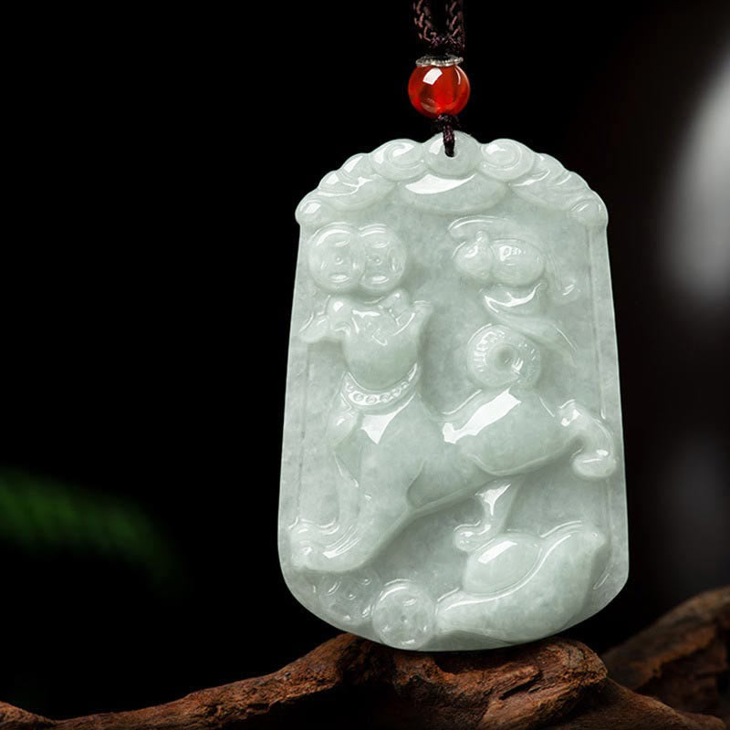 Jade Kette Tierkreis-Drachen Anhänger Wohlstand Glück Naturstein Schmuck