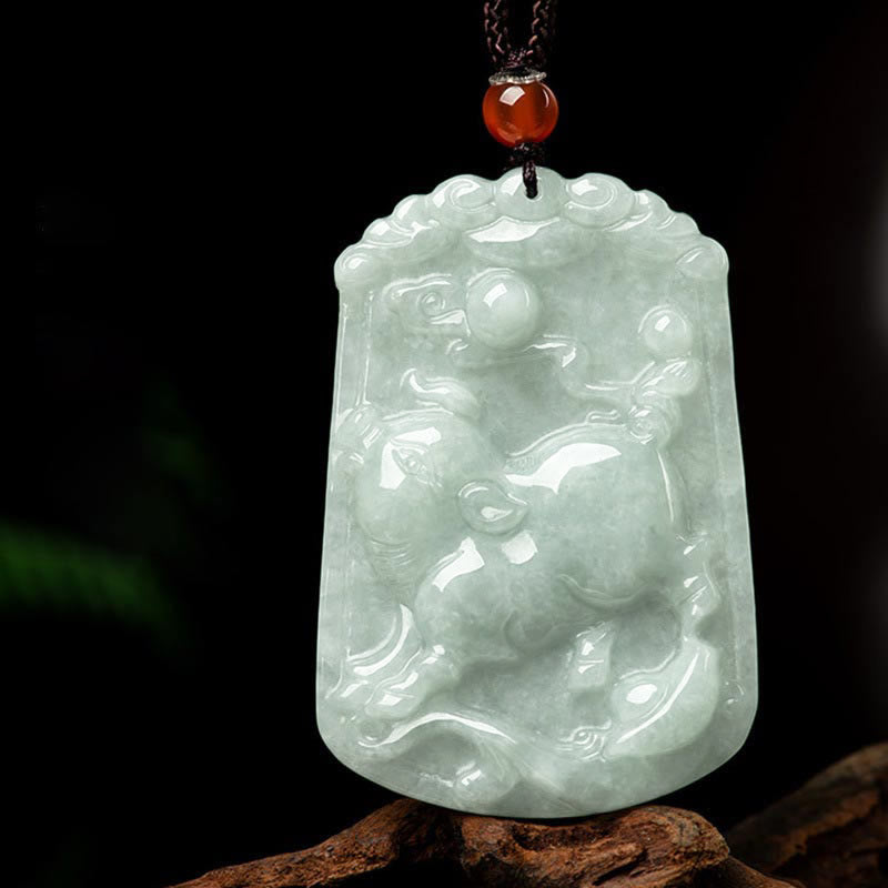 Kette Jade Tierkreis-Drachen Anhänger Wohlstand Glück Naturstein grün