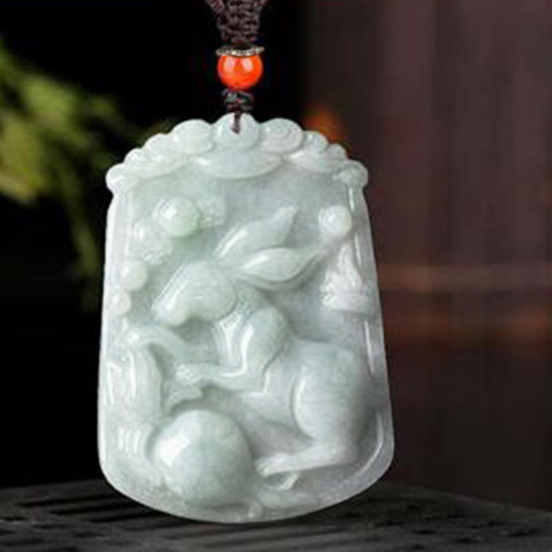 Kette Jade Tierkreis-Drachen Anhänger weiß grüner Naturstein Wohlstand Glück