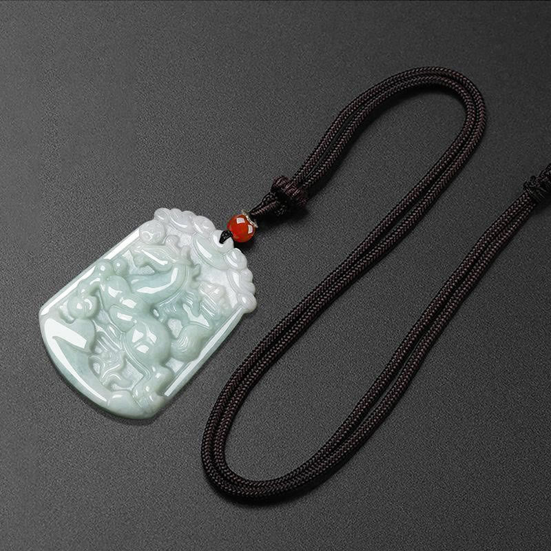Jade Kette Tierkreis-Drachen Anhänger grüner Naturstein Wohlstand Glück
