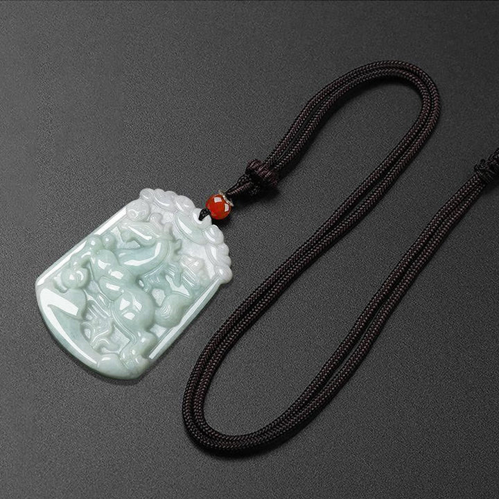 Jade Kette Tierkreis-Drachen Anhänger grüner Naturstein Wohlstand Glück