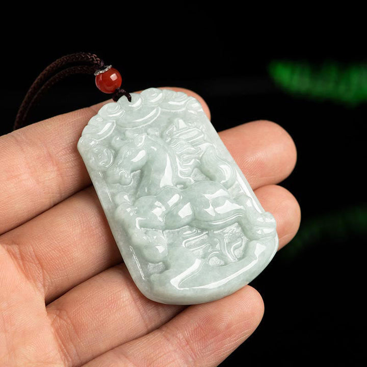 Kette Jade Tierkreis-Drachen Anhänger Wohlstand Glück Naturstein grün weiß