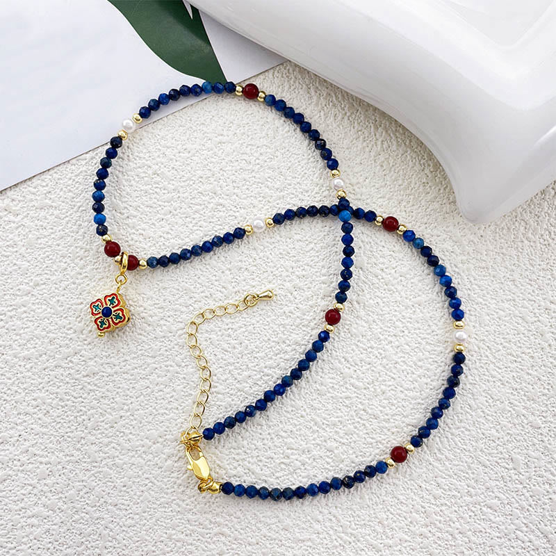 Lazurit Armband Buddha Kette blaue Perlen rote Steine Vergoldung