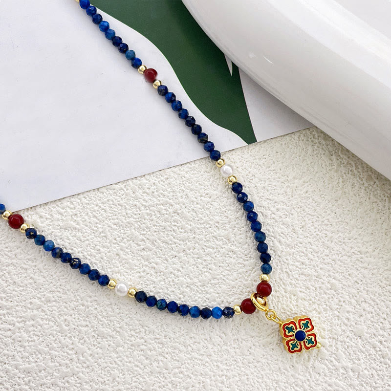 Lazurit Perle Kette mit Buddha Anhänger Rot Gold