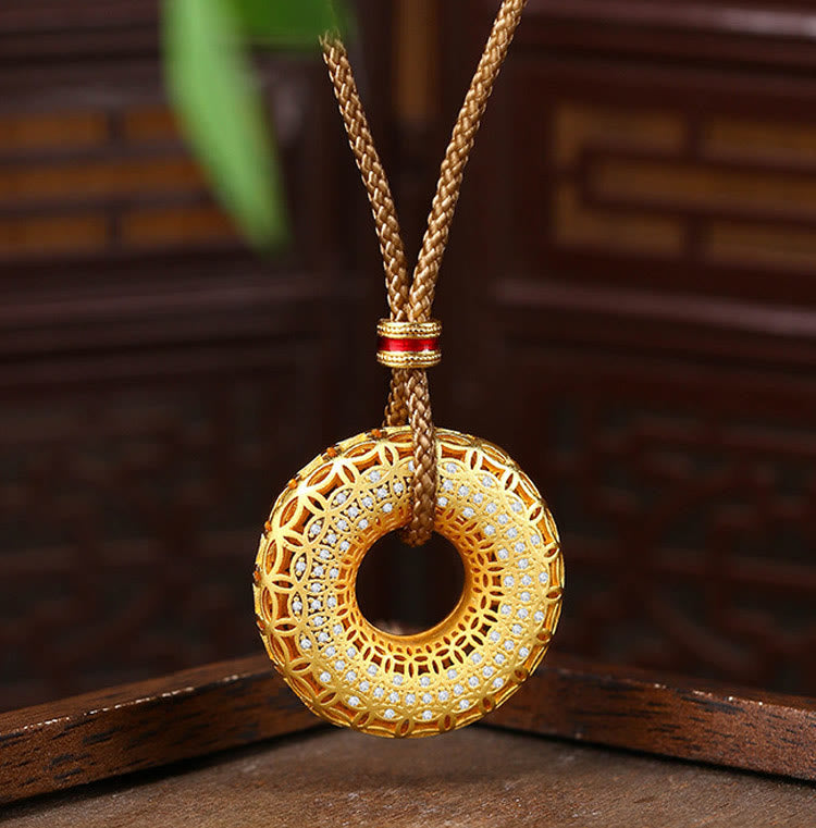 Goldene Kette Kupfer Münze Anhänger Buddha-Frieden – Frieden Kreis