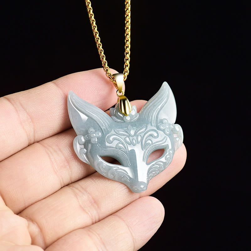 Jade Fuchs-Maske Titanium Steel Kette Gold Glück Anhänger elegant