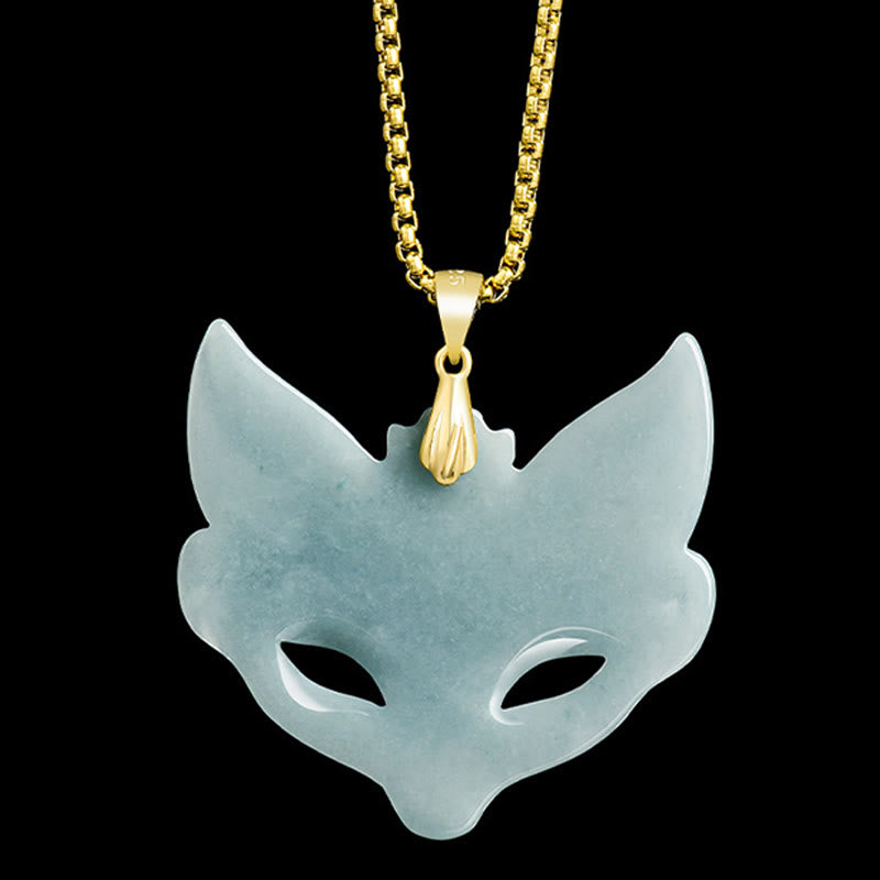 Jade Fuchs-Maske Kette Titanium Steel Anhänger Glück Naturstein