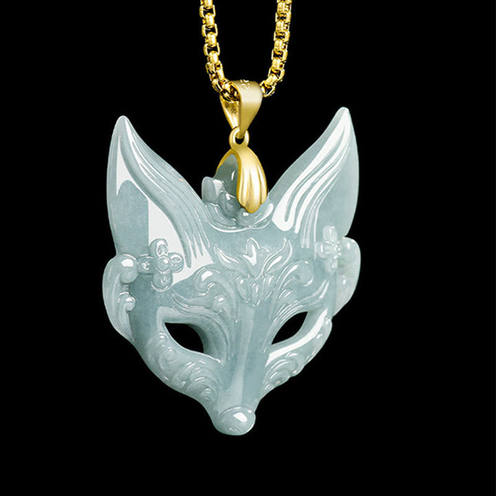 Jade Fuchs-Maske Anhänger goldene Kette Titanium Steel Glück