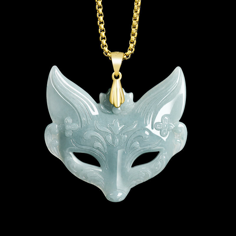 Hellgrüne Jade Fuchs-Maske Anhänger an Titanium Steel Kette Glück