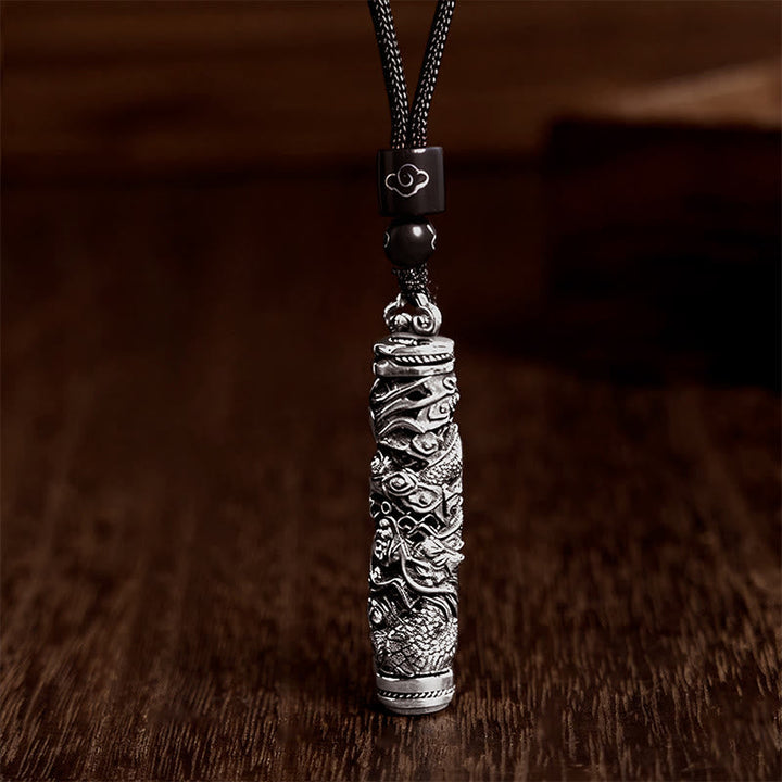 Silberne Kette Drachen Anhänger Fu-Zeichen Balance Halskette Schmuck