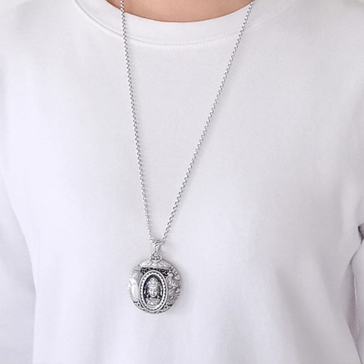 Buddha Dämonenmuster Anhänger Kette Silberschmuck elegant am Hals