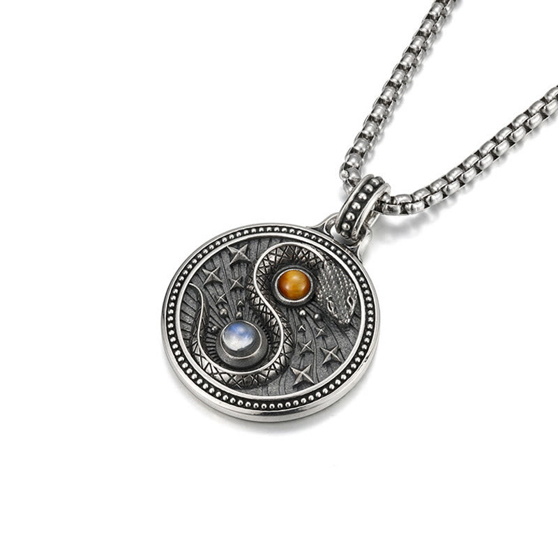 Yin Yang Kette Kupfer Anhänger mit Natursteinen Wohlstand Symbol
