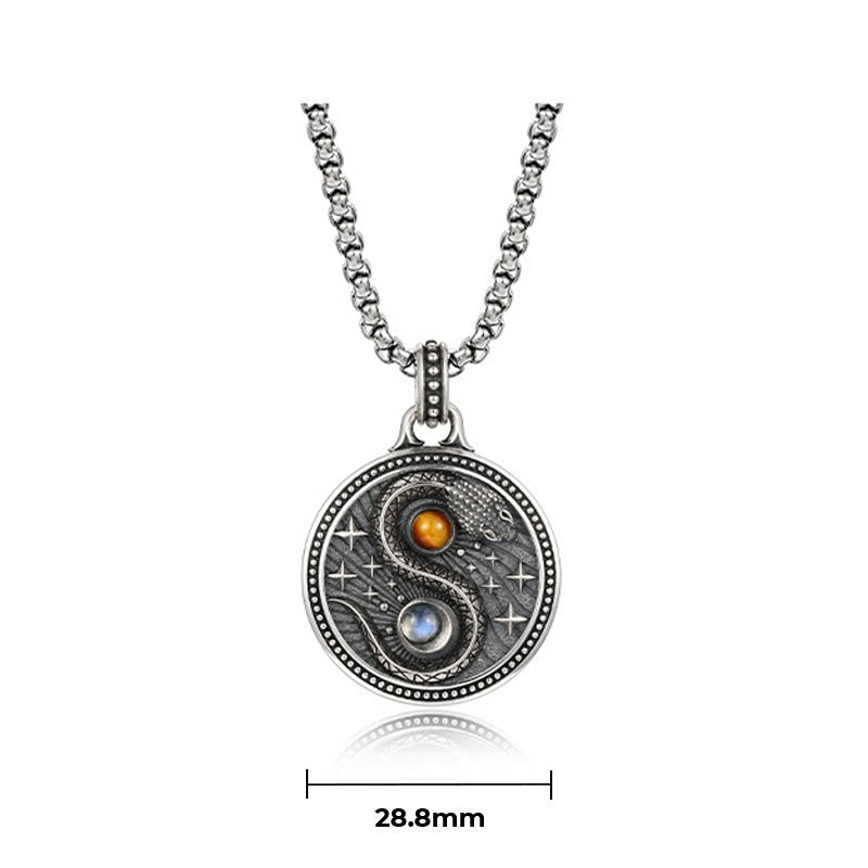 Kette Yin Yang Anhänger Amber Mondstein Symbol Wohlstand Harmonie Glück