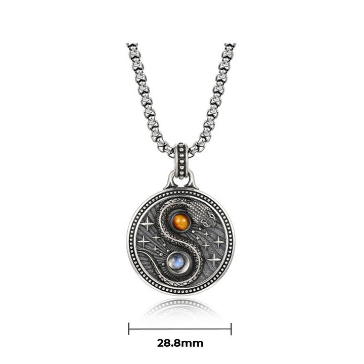 Kette Yin Yang Anhänger Amber Mondstein Symbol Wohlstand Harmonie Glück