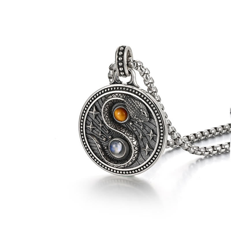Yin Yang Kette Silber Anhänger Kupfer braun weiß Stein Wohlstand